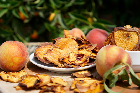 August at the Orchard: Certified Organic Yellow Peaches and Whole Strawberries